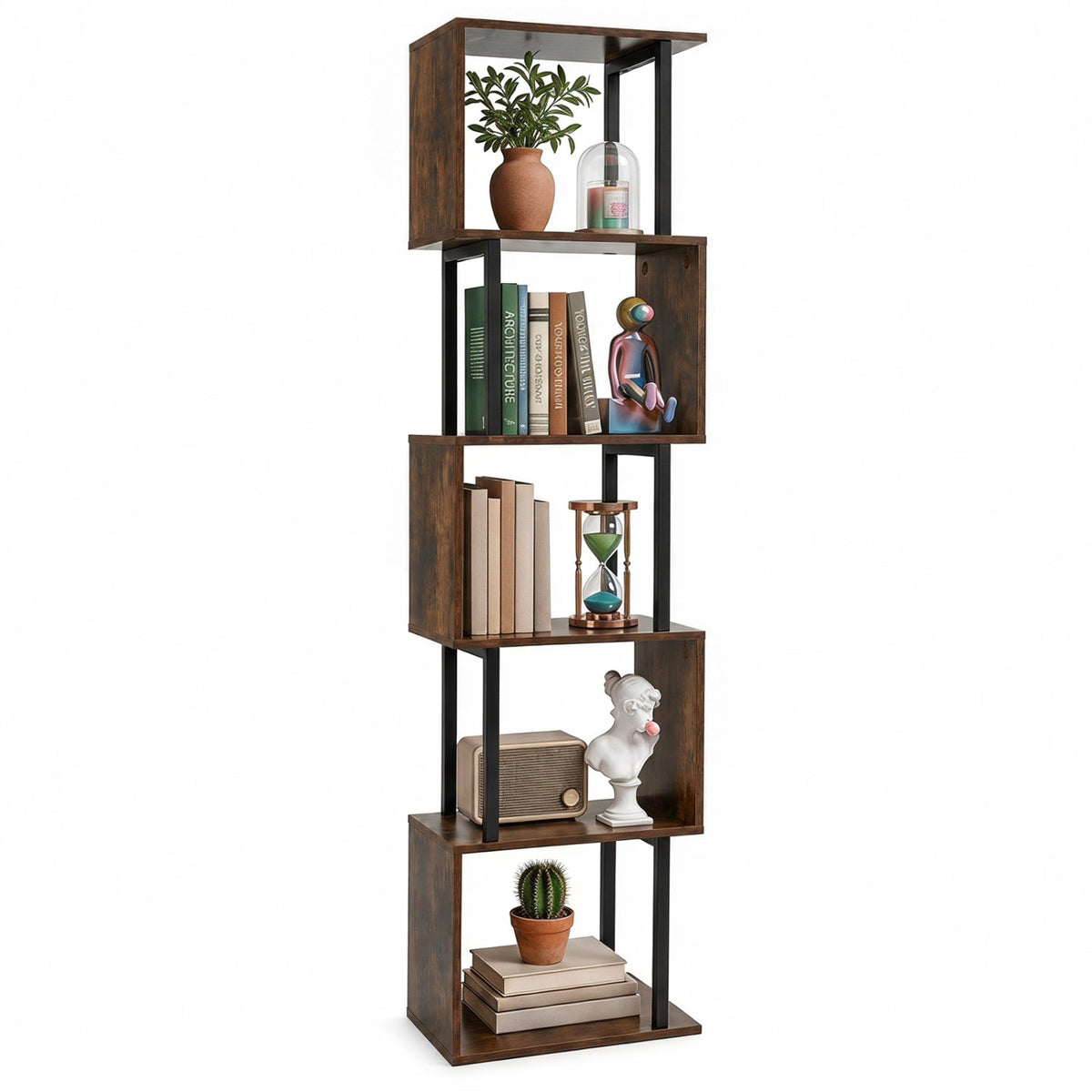 5-Tier S-Shaped Bookshelf with Open Cubes & Anti-Tip Kit 3