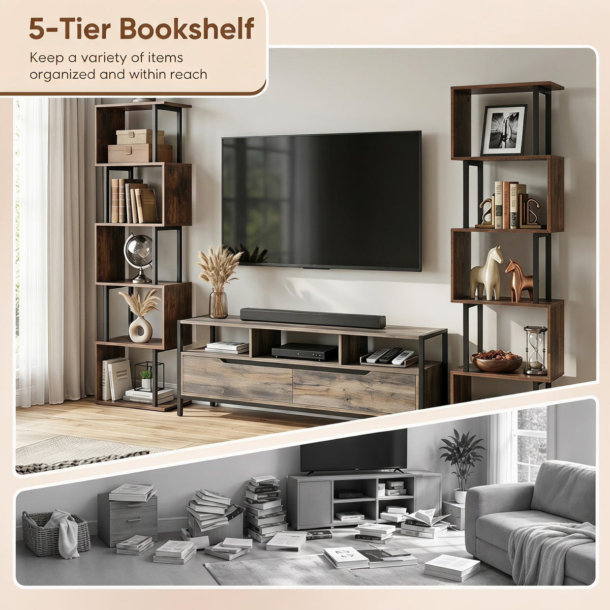 5-Tier S-Shaped Bookshelf with Open Cubes & Anti-Tip Kit 6
