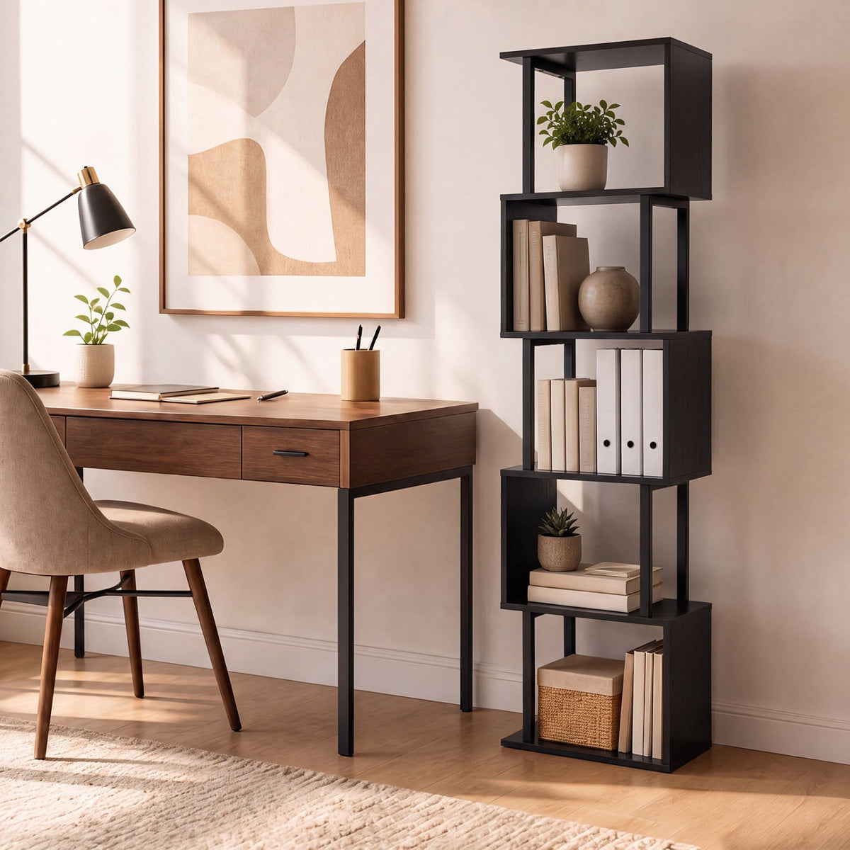 5-Tier S-Shaped Bookshelf with Open Cubes & Anti-Tip Kit 9