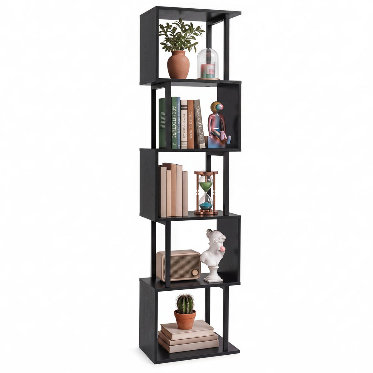 5-Tier S-Shaped Bookshelf with Open Cubes & Anti-Tip Kit 12