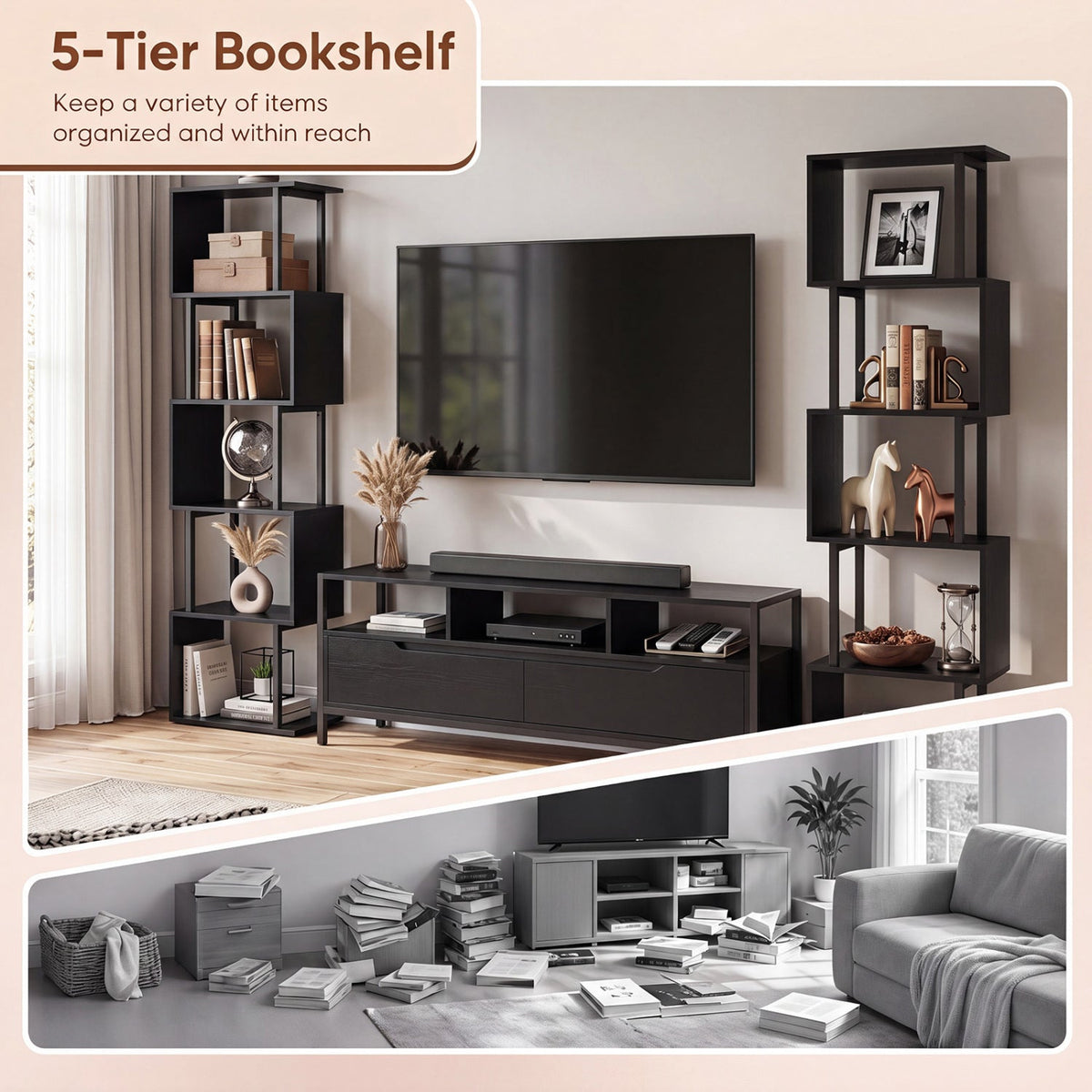 5-Tier S-Shaped Bookshelf with Open Cubes & Anti-Tip Kit 14
