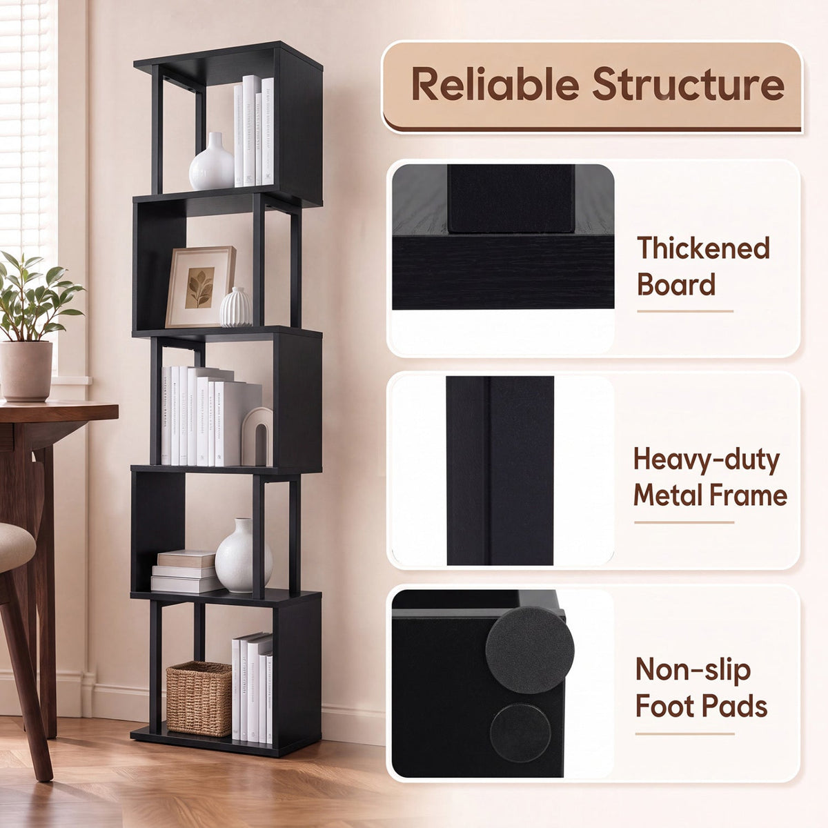 5-Tier S-Shaped Bookshelf with Open Cubes & Anti-Tip Kit 16