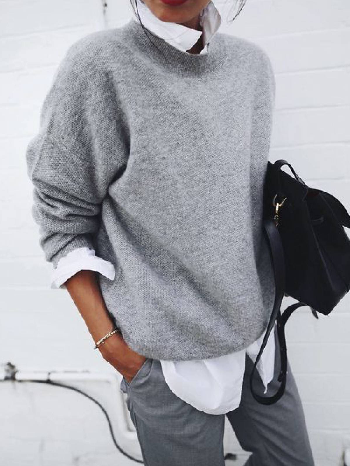 Fashion Long Sleeve Pullover Sweater Fall And Winter Fashion Solid Color Knitted Tops For Women Clothing 7