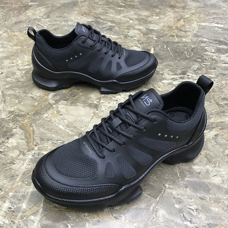 2026 Summer New Men's Casual Shoes, Fly Knit Mesh Breathable Sneakers, Black Lace-Up Platform Sole Versatile Trendy Footwear 1