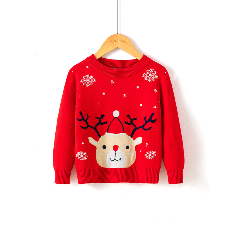 Cotton Double Layer Autumn Winter Christmas Long Sleeved Children's Sweater 4