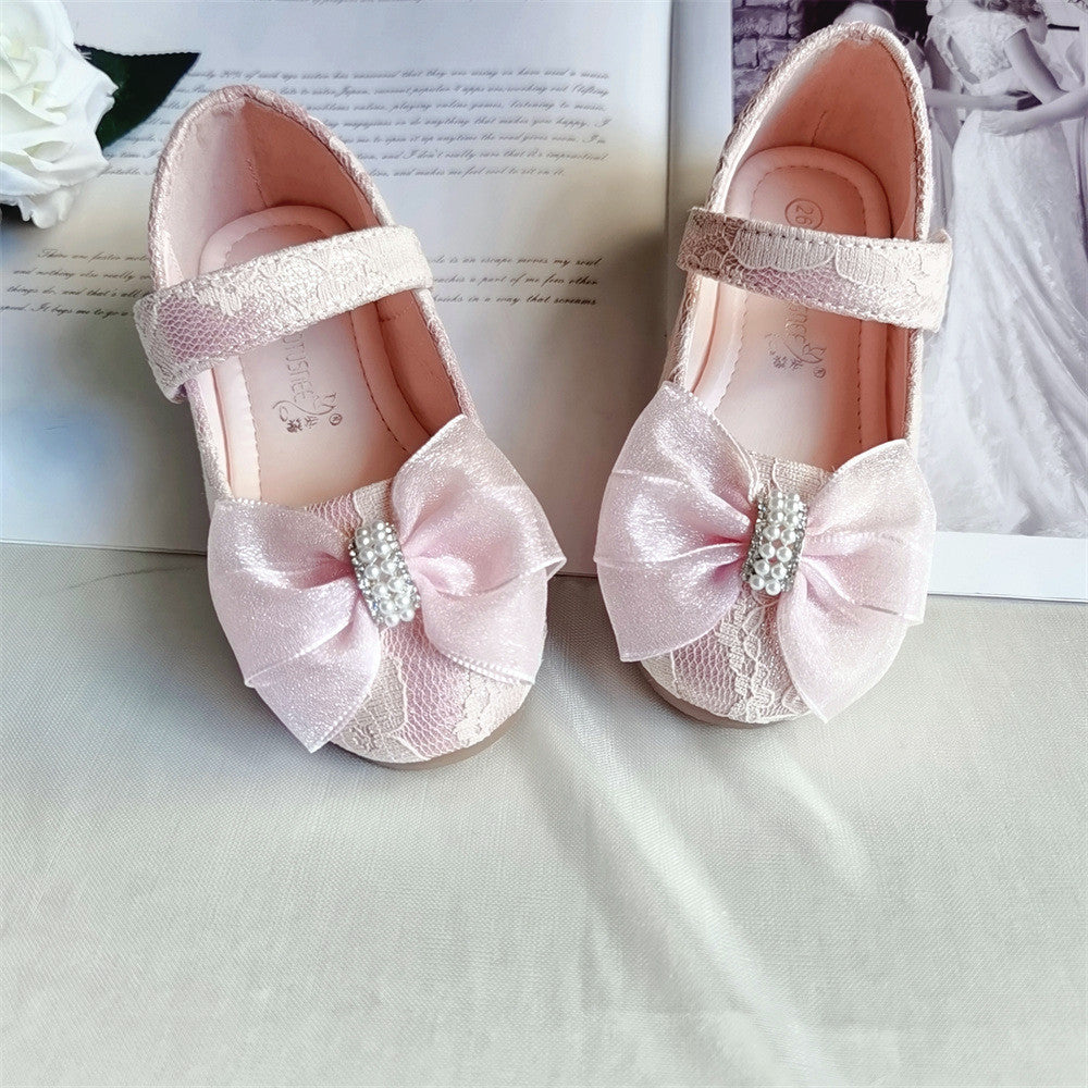 Princess Shoes Bow Lace Wedding Flower Girl 4