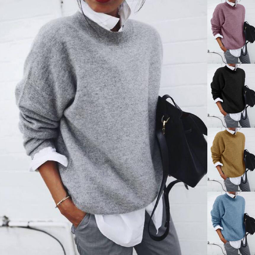Fashion Long Sleeve Pullover Sweater Fall And Winter Fashion Solid Color Knitted Tops For Women Clothing 1