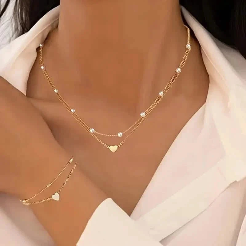 3pcs Heart Necklace & Bracelet Set for Women 1