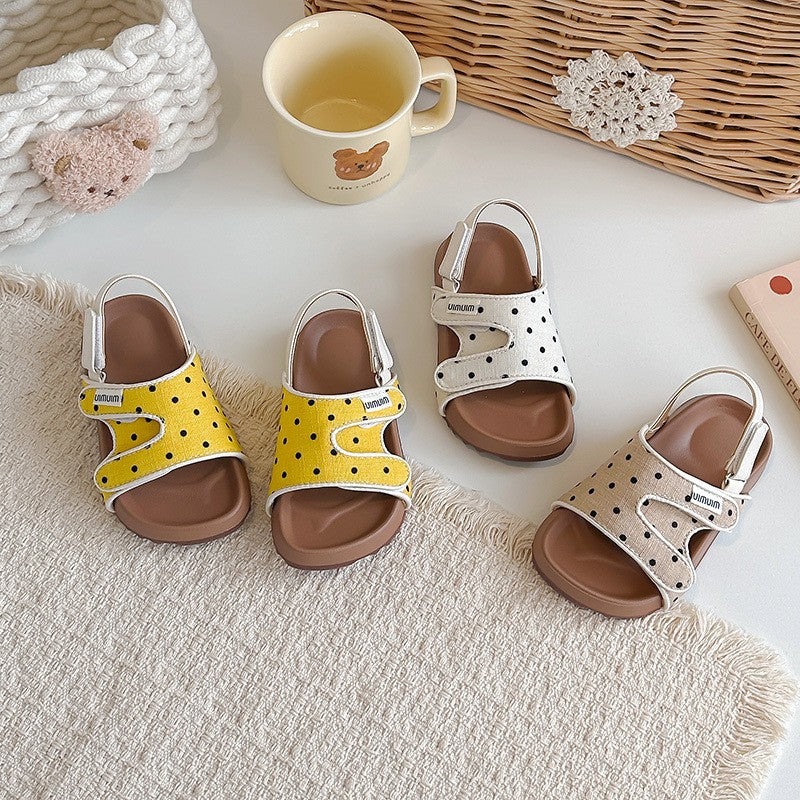 2026 Summer New Kids Sandals, Soft Light Sole Girls Shoes, Fashion Polka Dot Hook & Loop Beach Shoes For Little Middle Big Kids 4