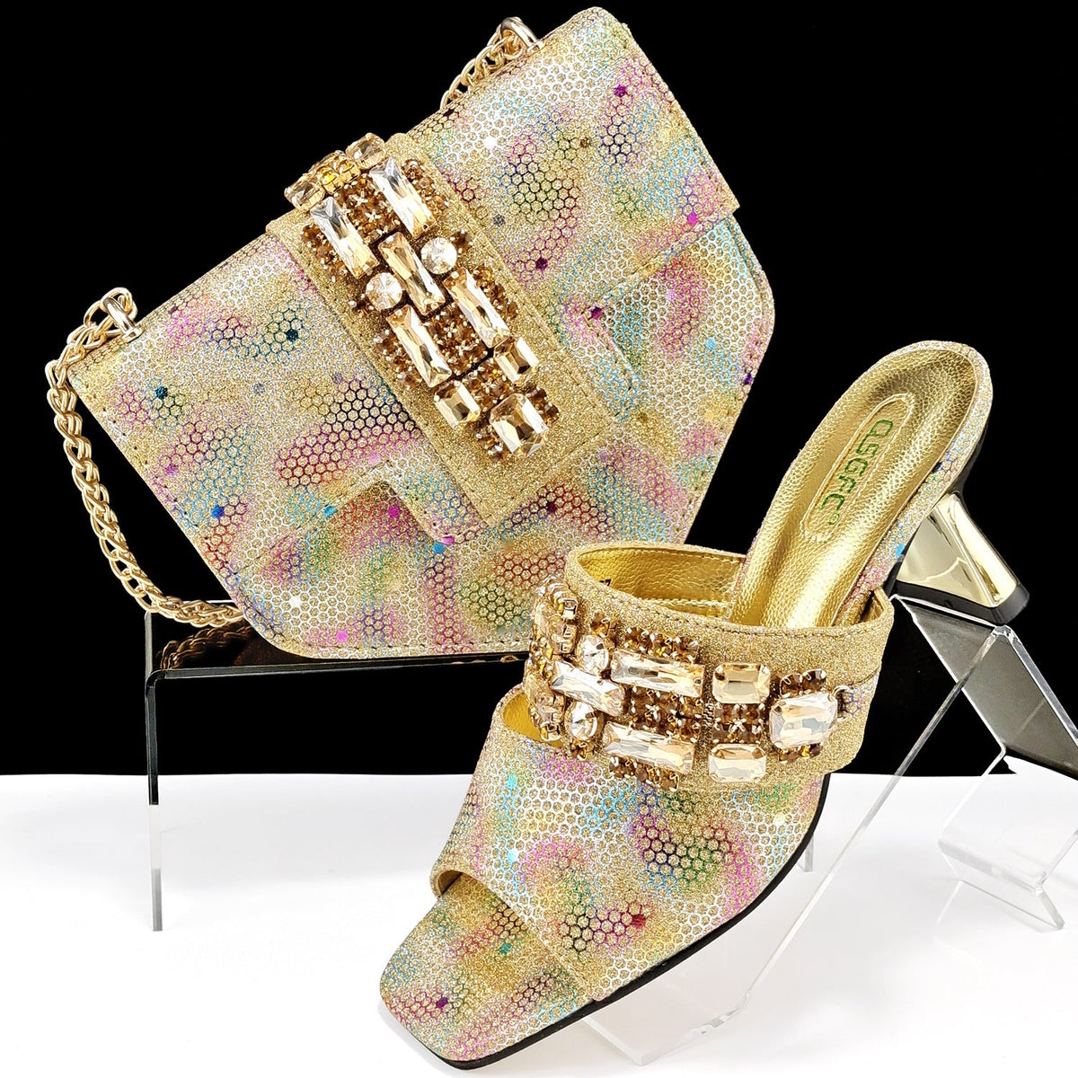 Women's Shoes And Bags Suit Camouflage Fabric Drill Buckle Decorative Casual High Heel Slippers 9