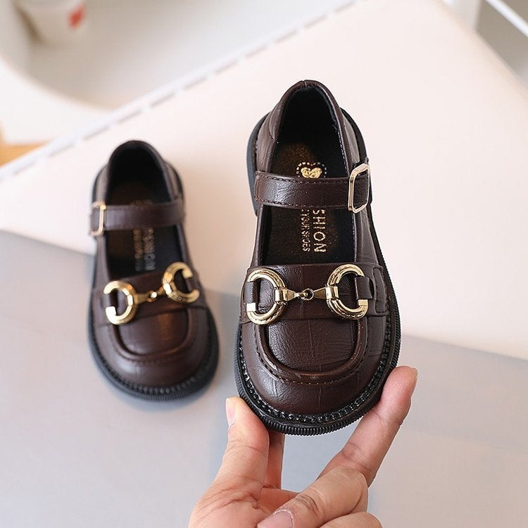 2026 Spring Trendy JK Style Girls Leather Shoes Metal Buckle Baby Flats Kids Casual Leather Shoes 3