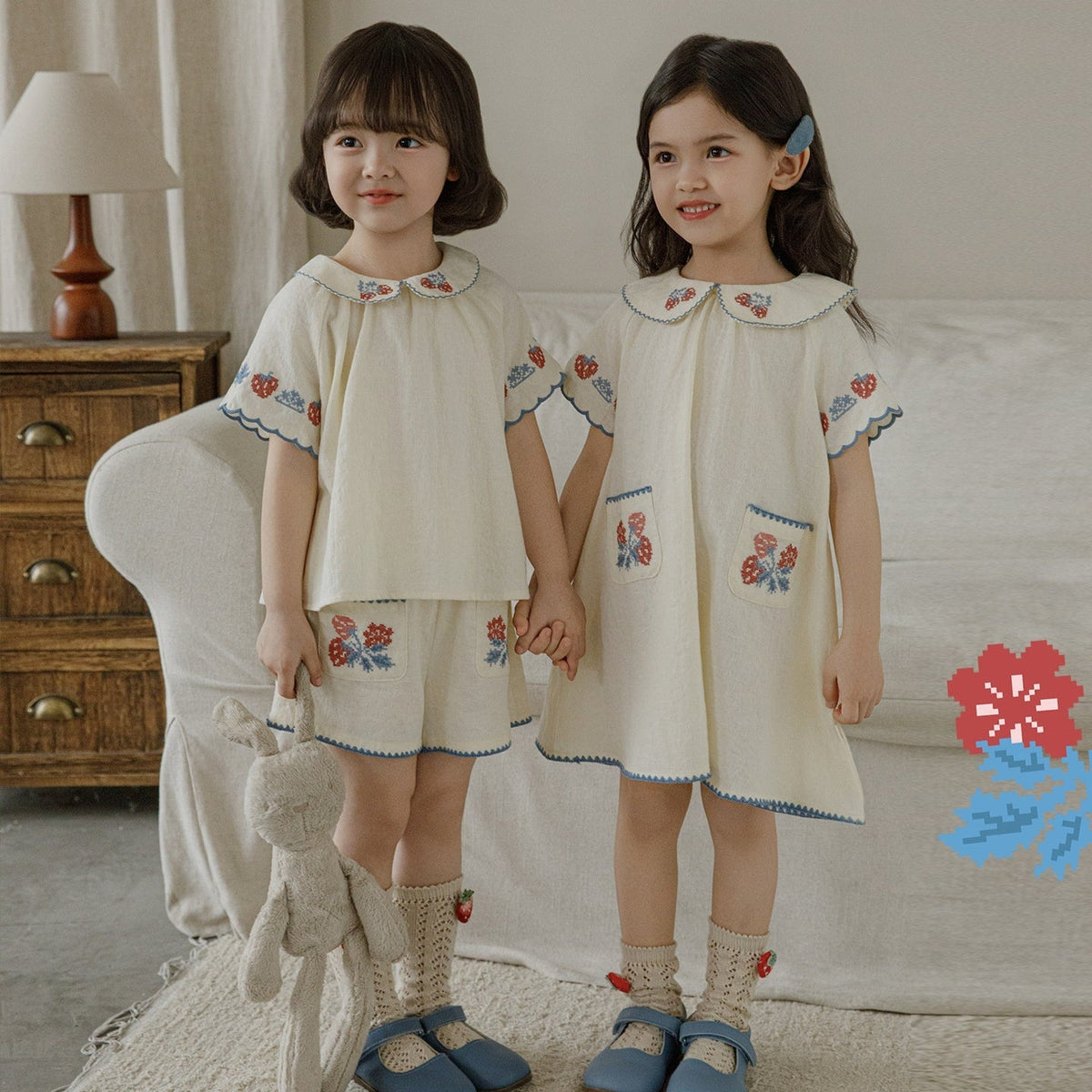 Girls' Strawberry Doll Shirt And Shorts Dress Set 1