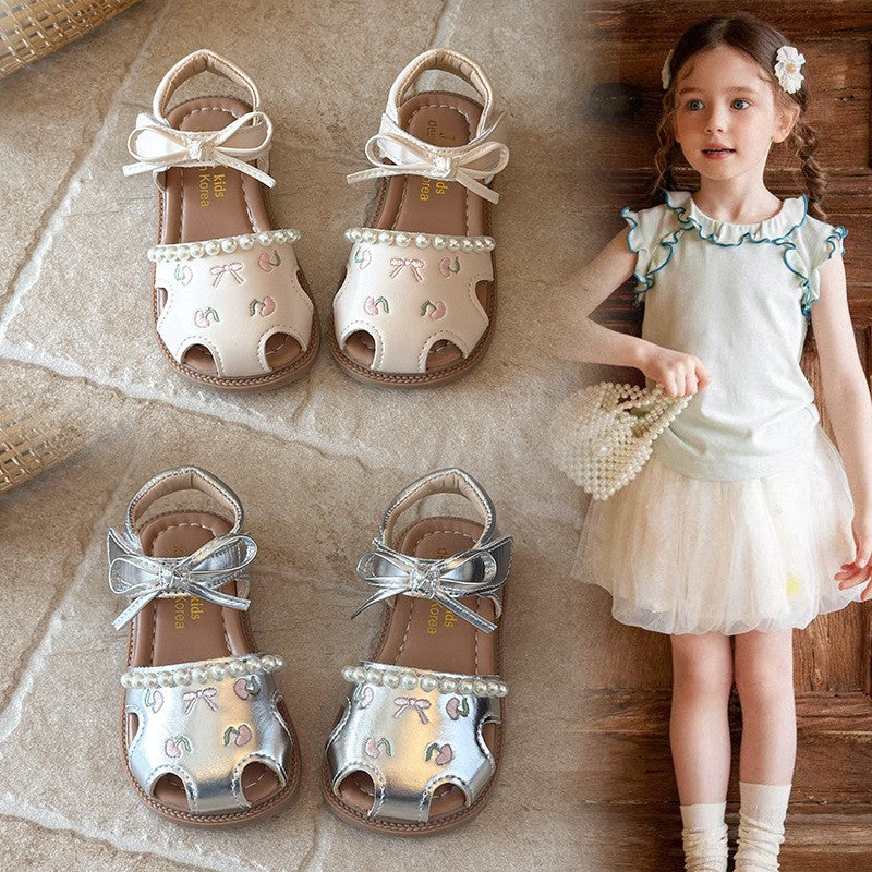 2026 Summer New Baby Girls Sandals, Closed-Toe Breathable Princess Shoes, Korean Fashion Little Kids Sandals 1