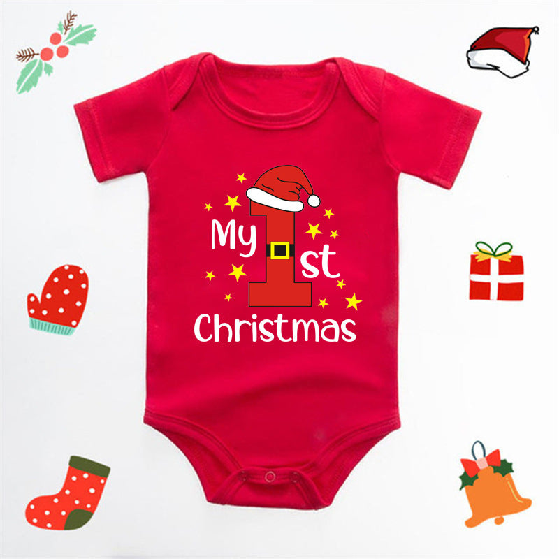 Christmas Deer English Letters Printed Red Triangle Rompers 6