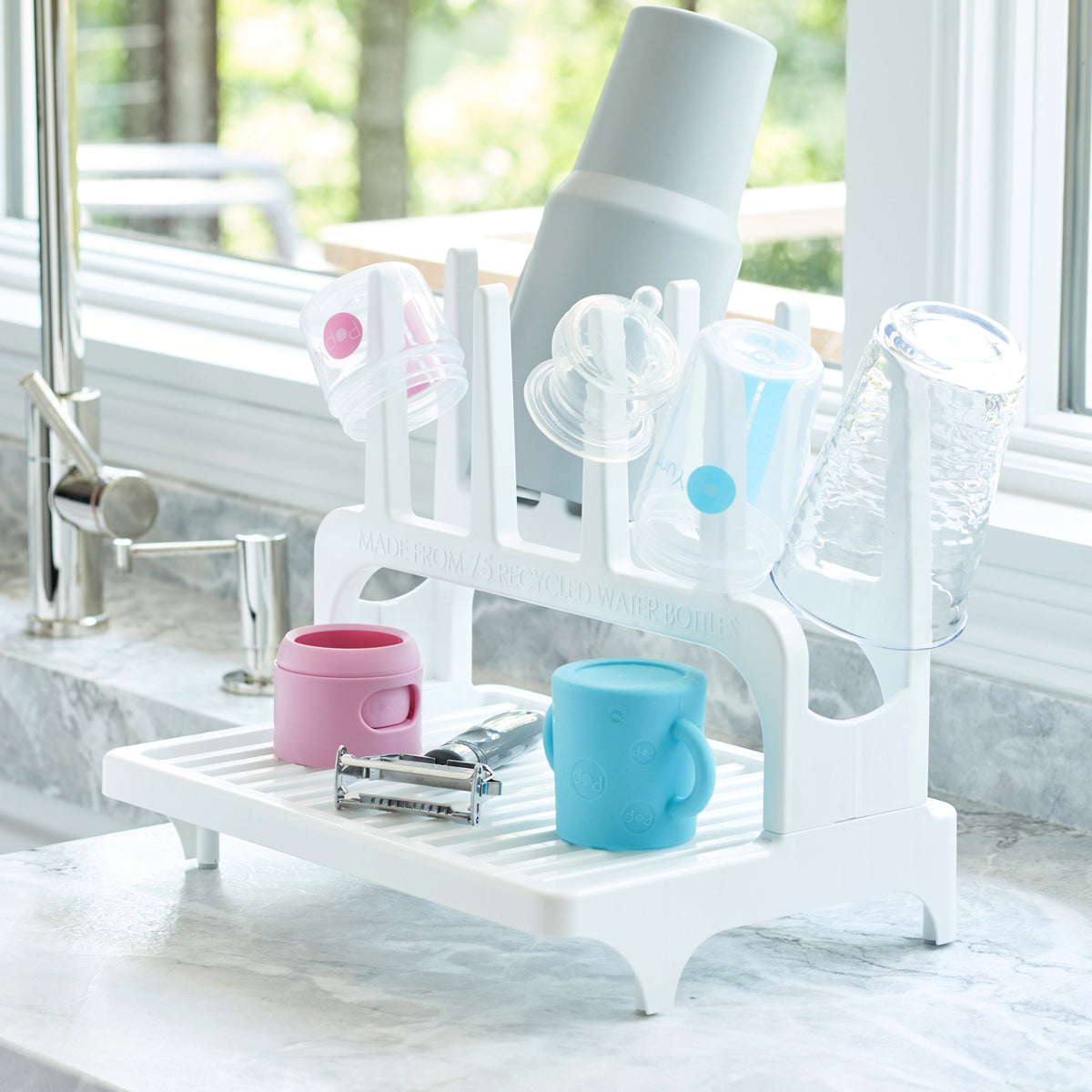 PopYum 9 oz Orange Formula Making Baby Bottle 3-Pack with White Drying Rack Bundle 6