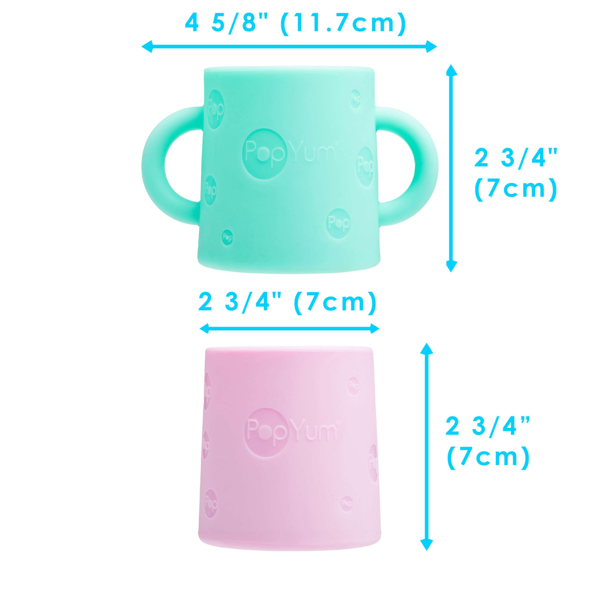 PopYum Silicone Training Cup 2-Pack for Baby and Toddler, handles, BPA Free, self feeding training, tumbler (mint green and pastel pink) 6