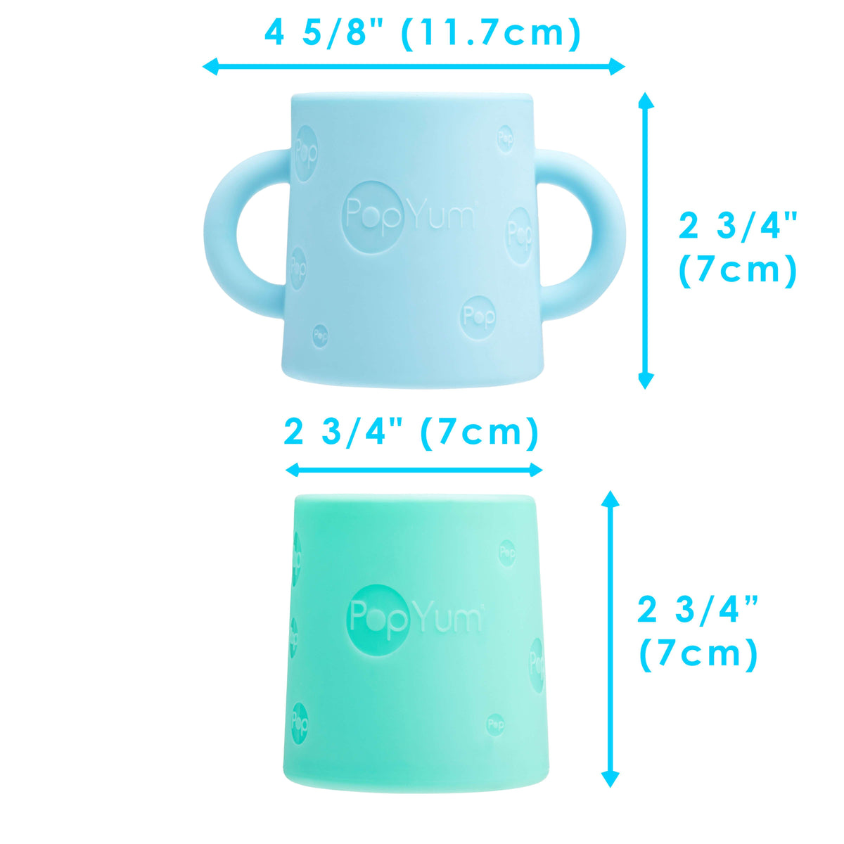 PopYum Silicone Training Cup 2-Pack for Baby and Toddler, handles, BPA Free, self feeding training, tumbler (sky blue and mint green) 6