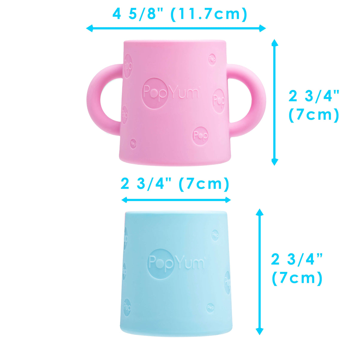 PopYum Silicone Training Cup 2-Pack for Baby and Toddler, handles, BPA Free, self feeding training, tumbler (orchid pink and sky blue) 6