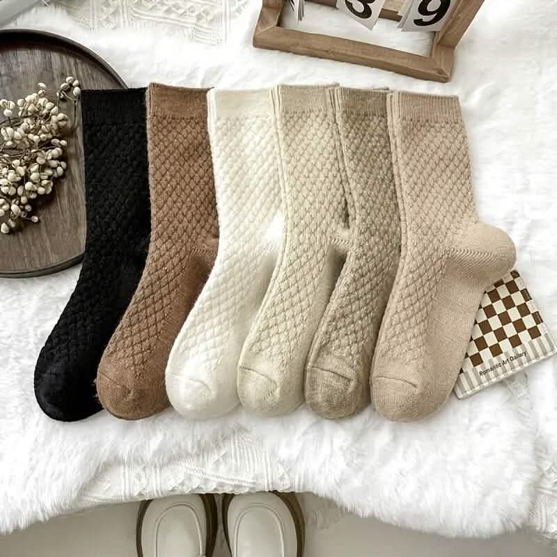 6-Pairs: Autumn and Winter Thick Warm Solid Socks 1