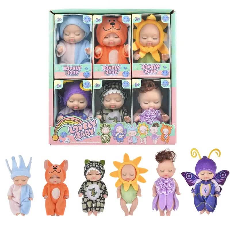 6-Piece Set: Sleeping Doll Princess Girl Toy Gift Box Cute Variety Costume Shape Doll 1
