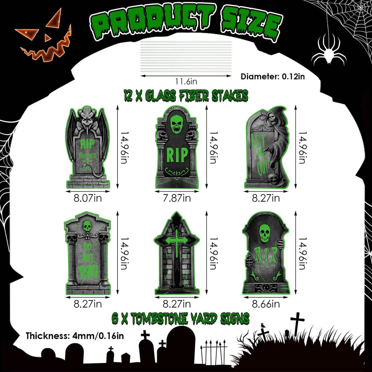 6-Pieces: Glow in the Dark Halloween Yard Sign Decorations with 12 Stakes 11