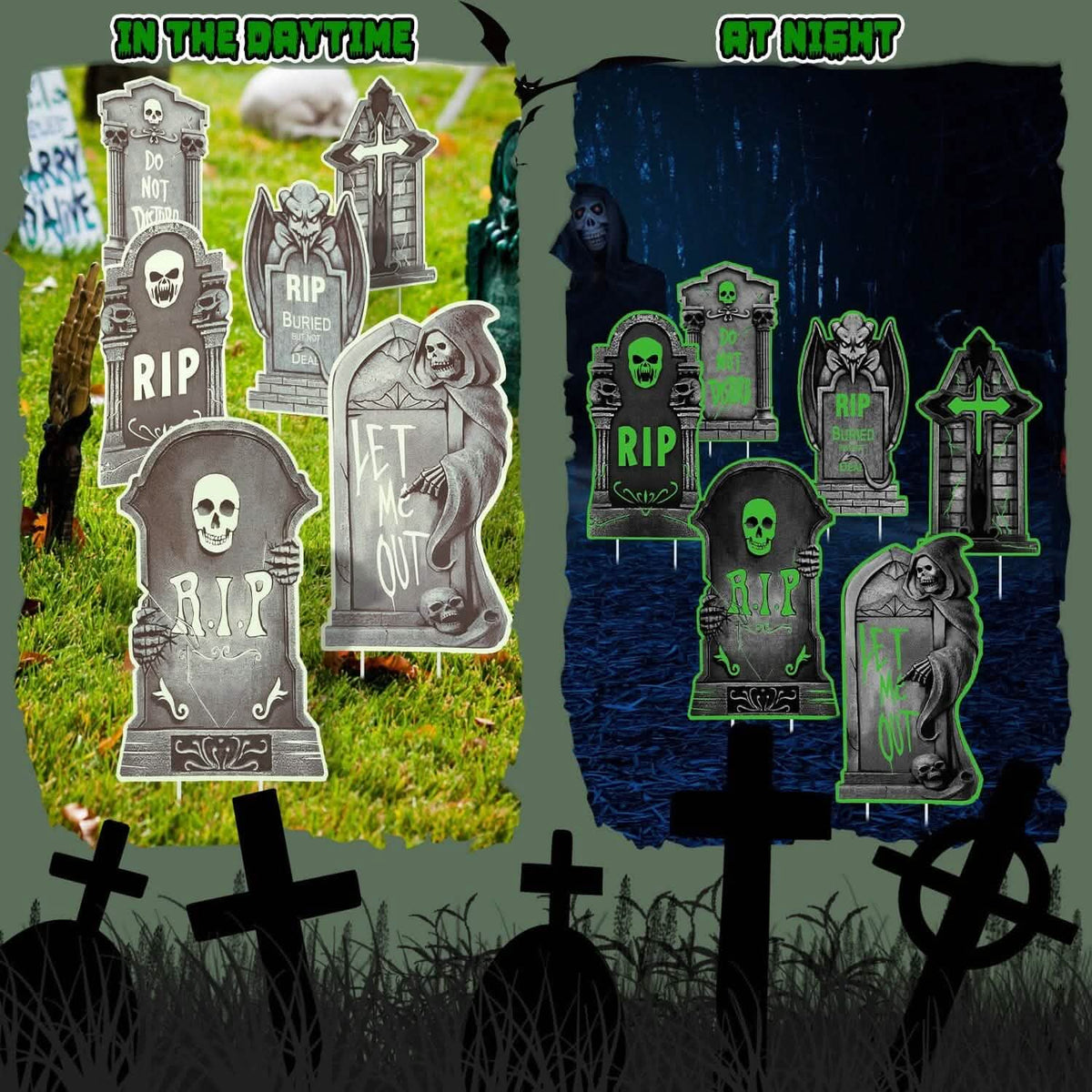 6-Pieces: Glow in the Dark Halloween Yard Sign Decorations with 12 Stakes 9