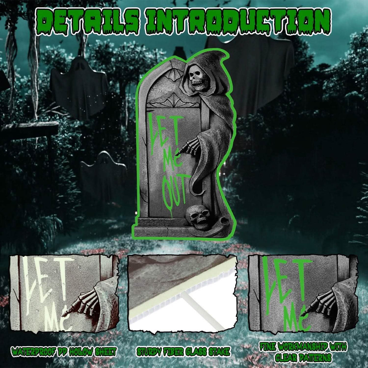 6-Pieces: Glow in the Dark Halloween Yard Sign Decorations with 12 Stakes 7