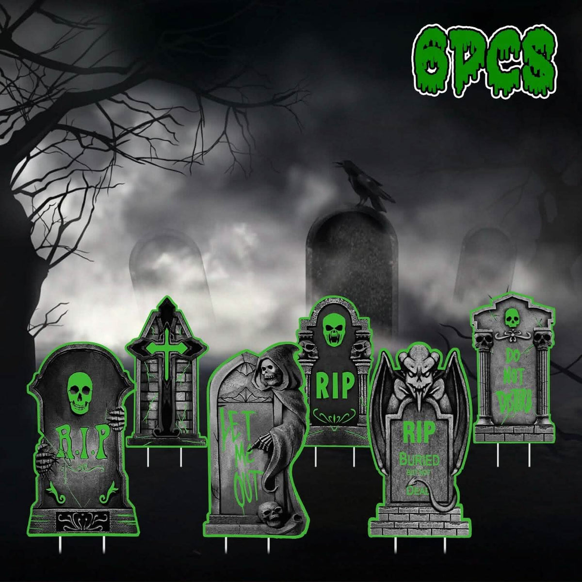 6-Pieces: Glow in the Dark Halloween Yard Sign Decorations with 12 Stakes 8