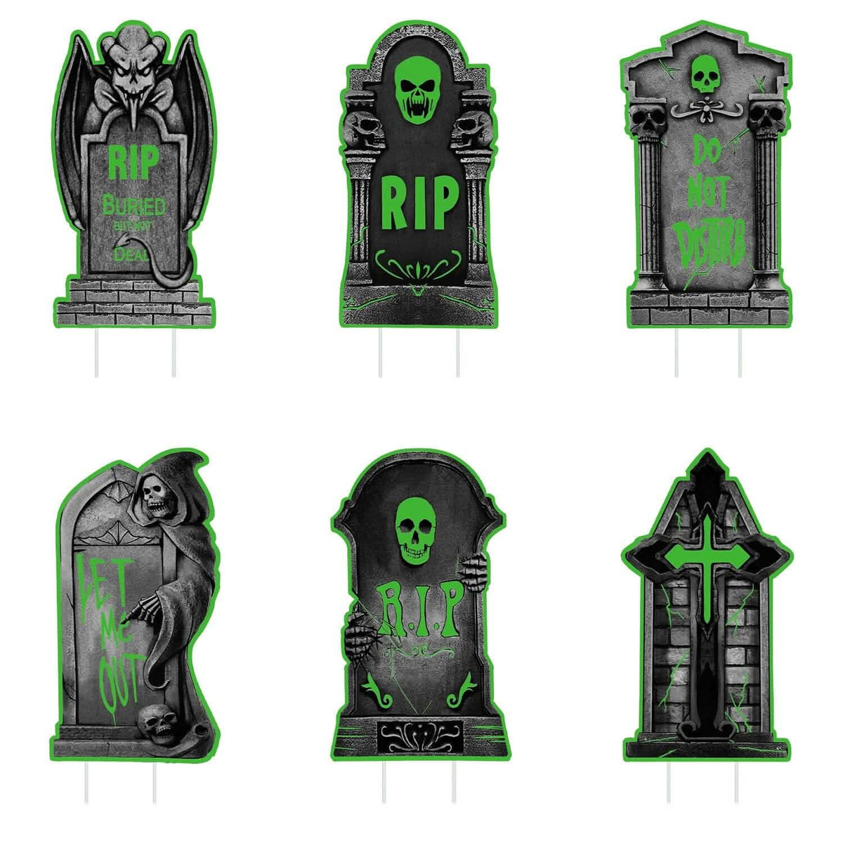 6-Pieces: Glow in the Dark Halloween Yard Sign Decorations with 12 Stakes 2