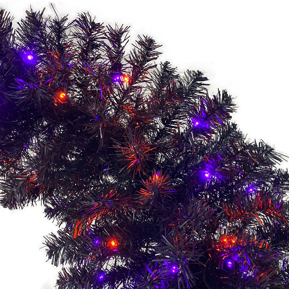 6FT artificial fir curved top Halloween tree, with 1080 lush branch tips and 300 LED lights in a Christmas and Halloween style 5