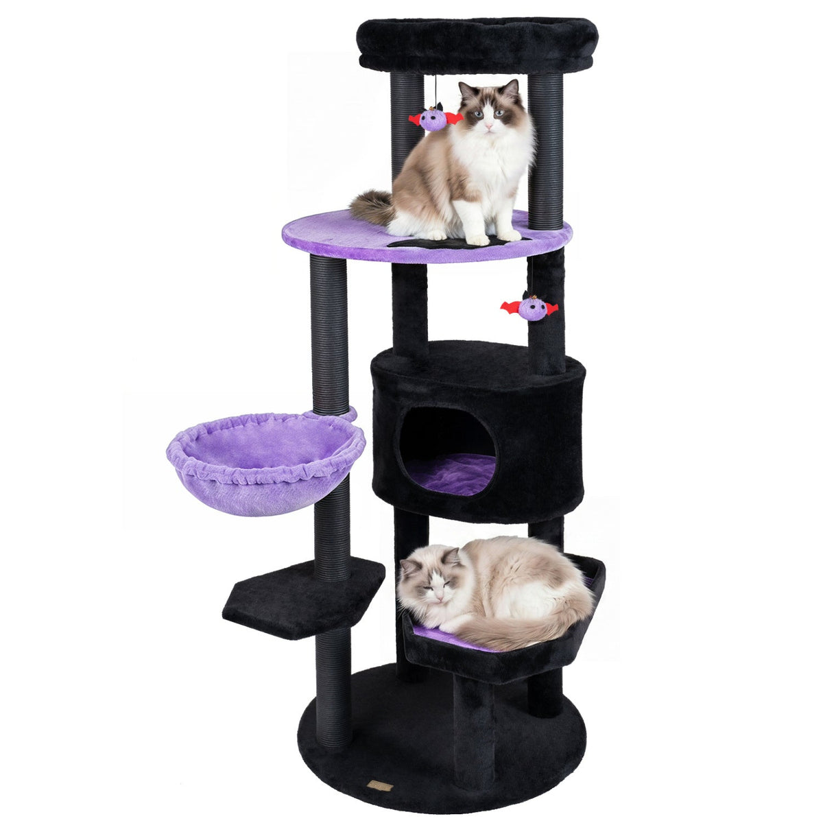 60" Gothic Cat Tower with Plush Perch and Hanging Toys 3