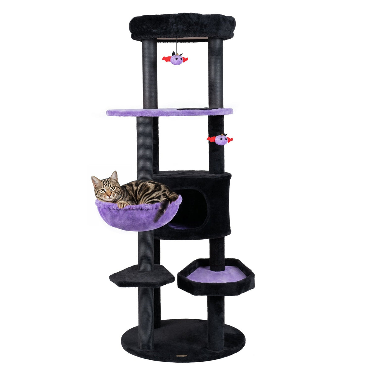 60" Gothic Cat Tower with Plush Perch and Hanging Toys 4