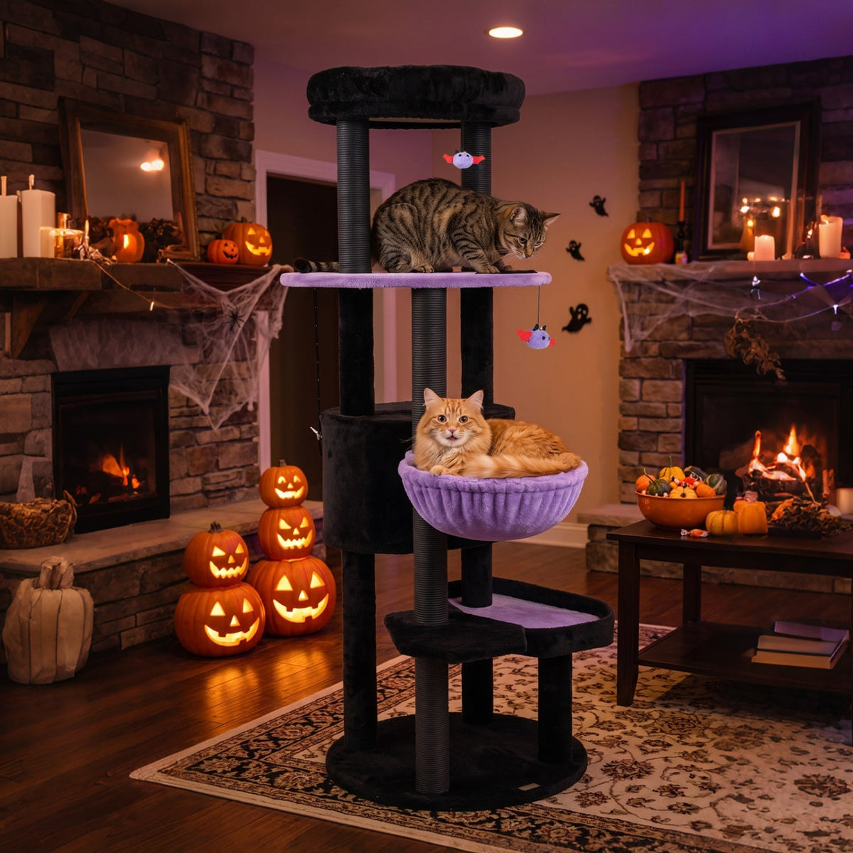 60" Gothic Cat Tower with Plush Perch and Hanging Toys 6