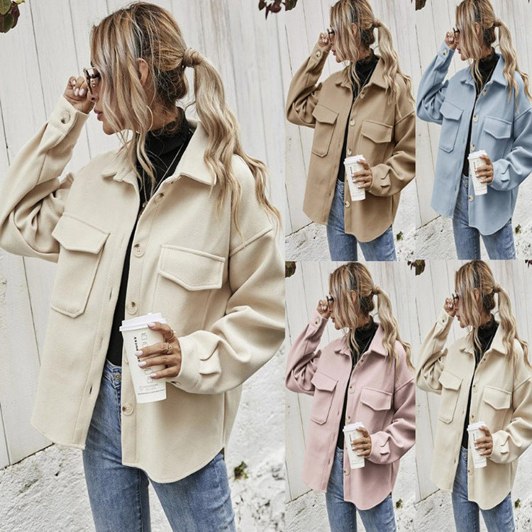 Winter Coat Women Lapel Single-breasted Thickened Solid Color Jacket Woolen Loose Short Coat For Women Fashion Outwear Clothing 1