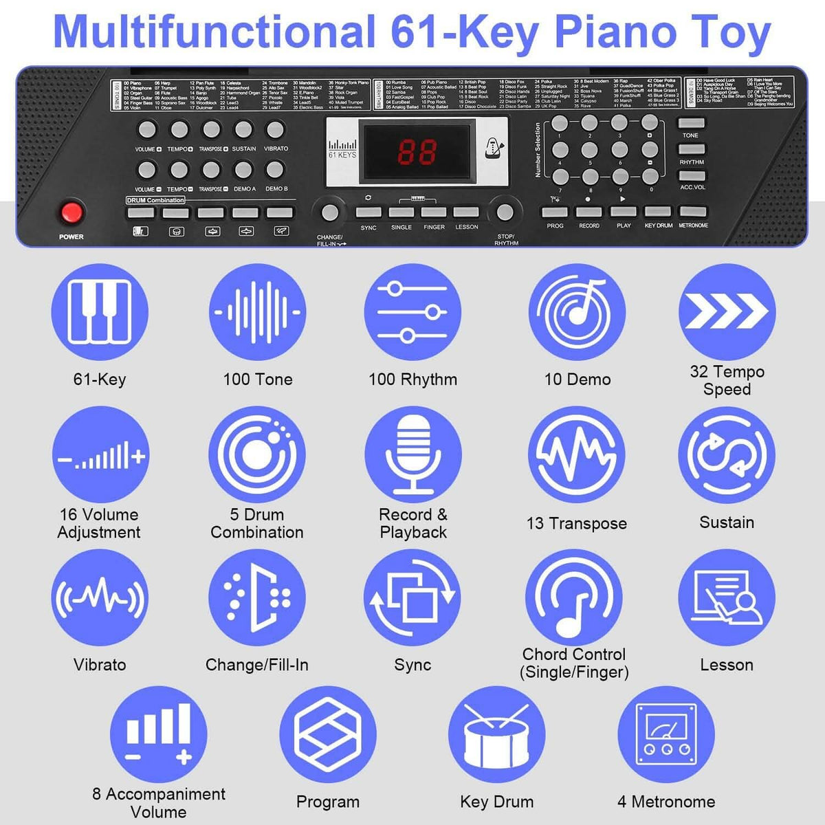61 Keys Digital Music Keyboard Electronic Piano 12