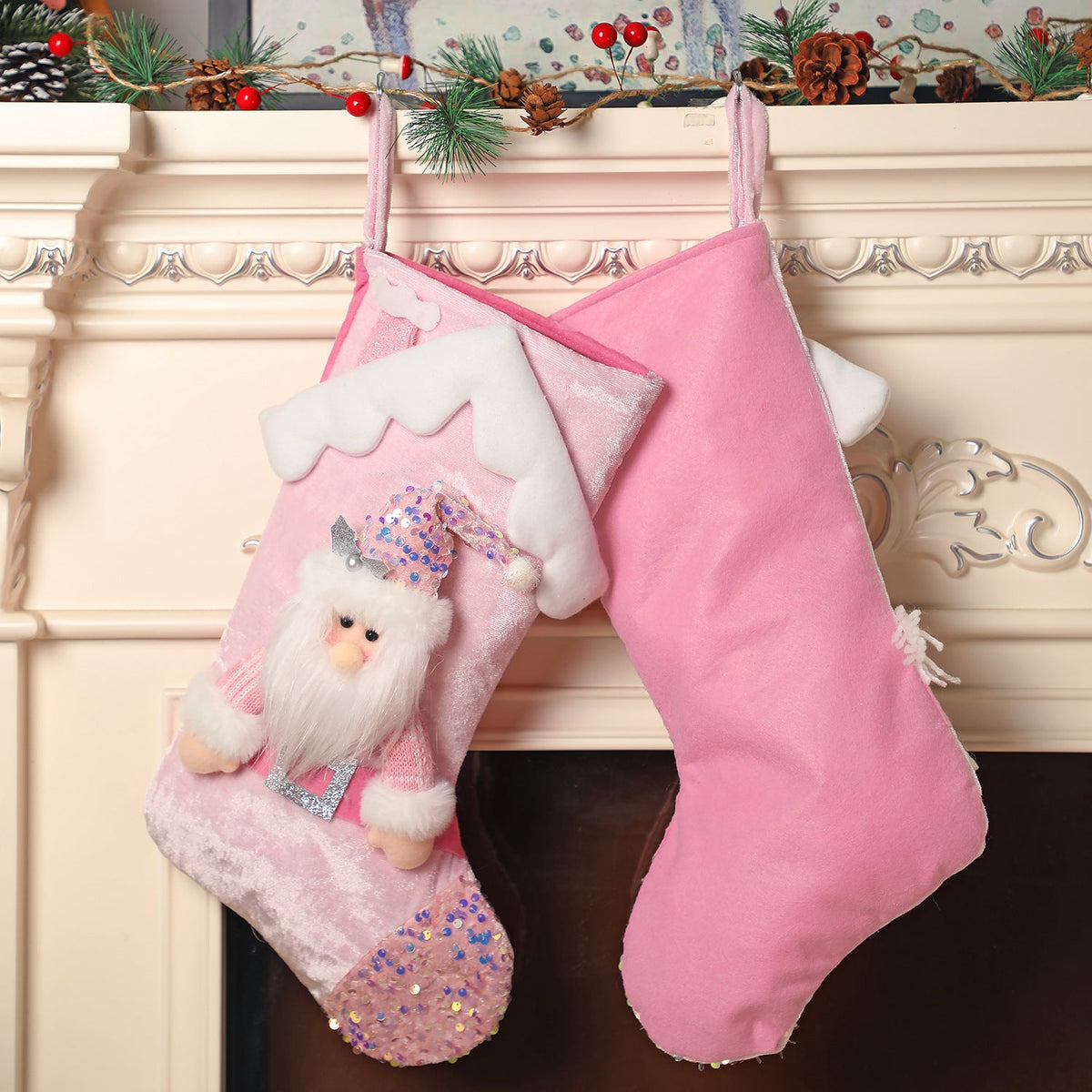 Christmas decoration, pink sequins, children's cartoon roof, Santa Claus, Christmas socks, gifts, decorative items 3