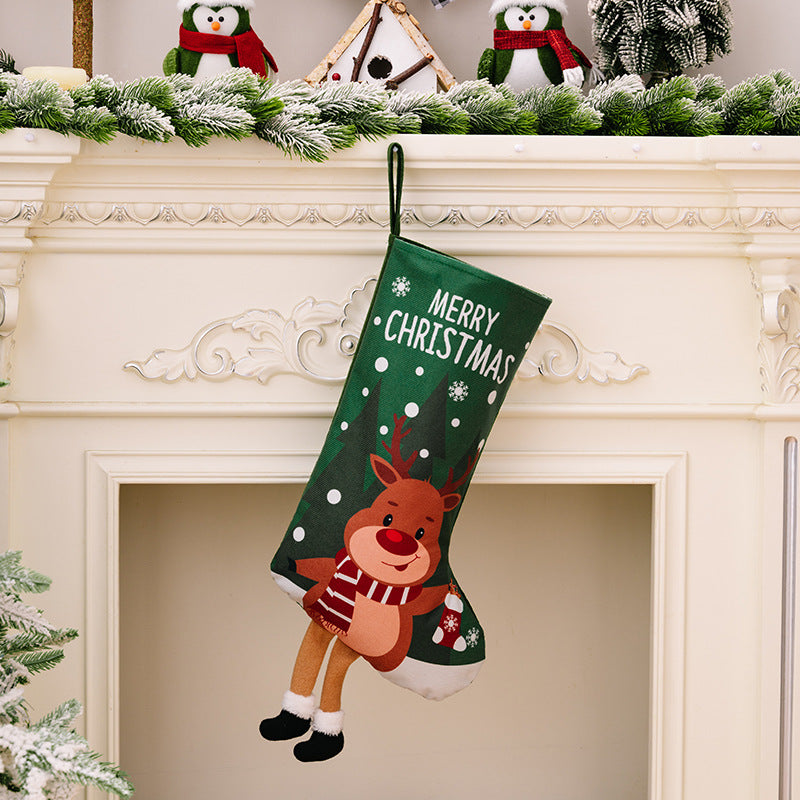 Christmas decorations, colorful prints, Christmas socks, Santa Claus gift socks, snowman gift bags, red and green leg hanging Christmas socks 8