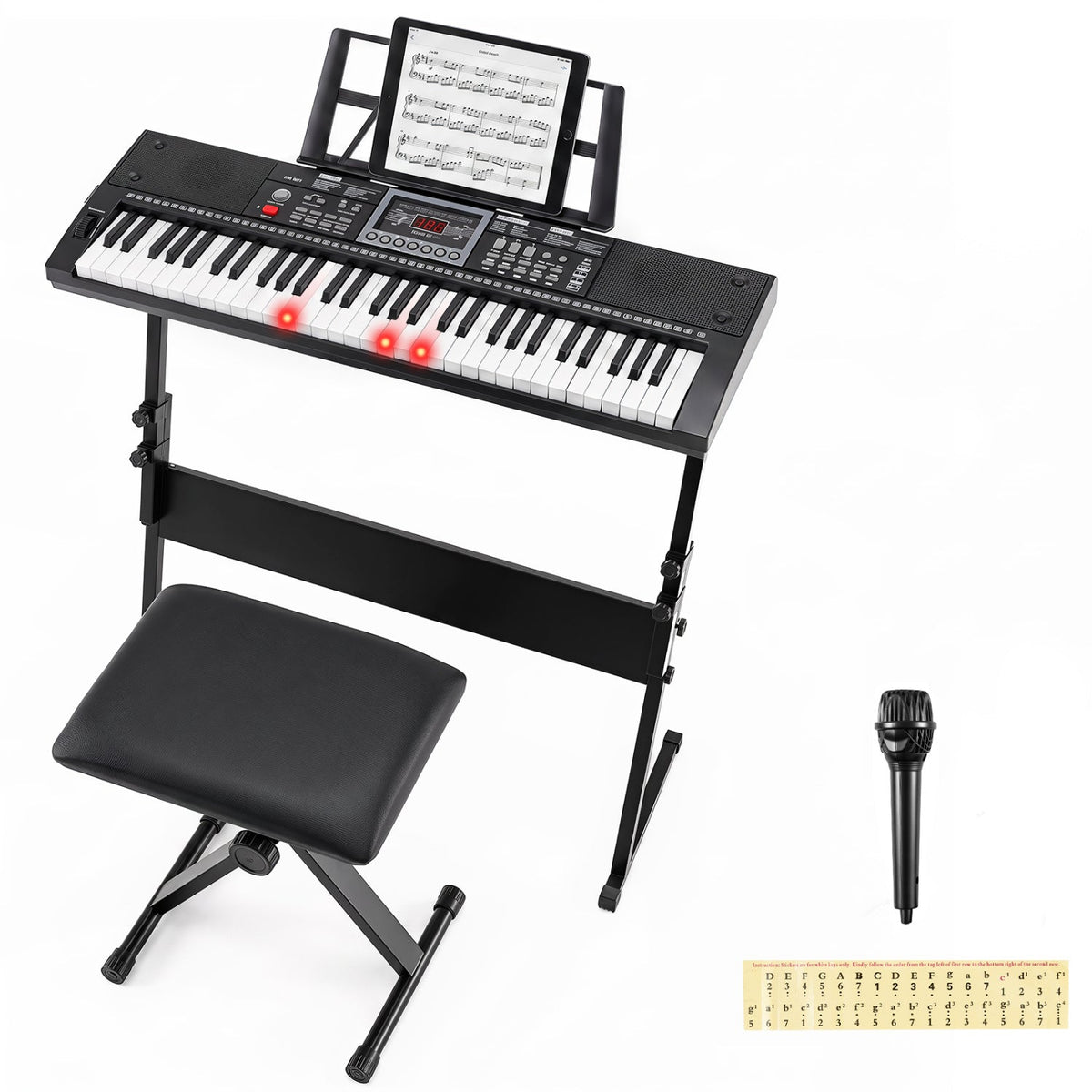 61 Key Keyboard Piano with Stand, Stool & Lighted Keys 1