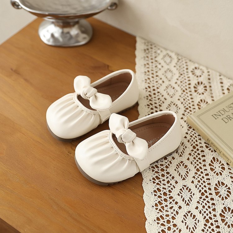 Girls' Bow Soft Soled Princess Shoes, Children's Fashionable One Foot Shoes, Small Leather Shoes, Single Shoes 9