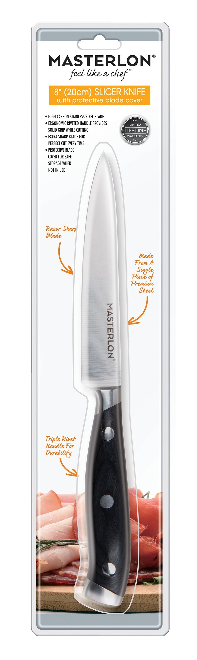 MASTERPAN Essential Chef’s Knife Bundle - 8" Chef’s Knife, 8" Slicer Knife & 7" Santoku Knife - Stainless Steel Blades with Protective Covers 13