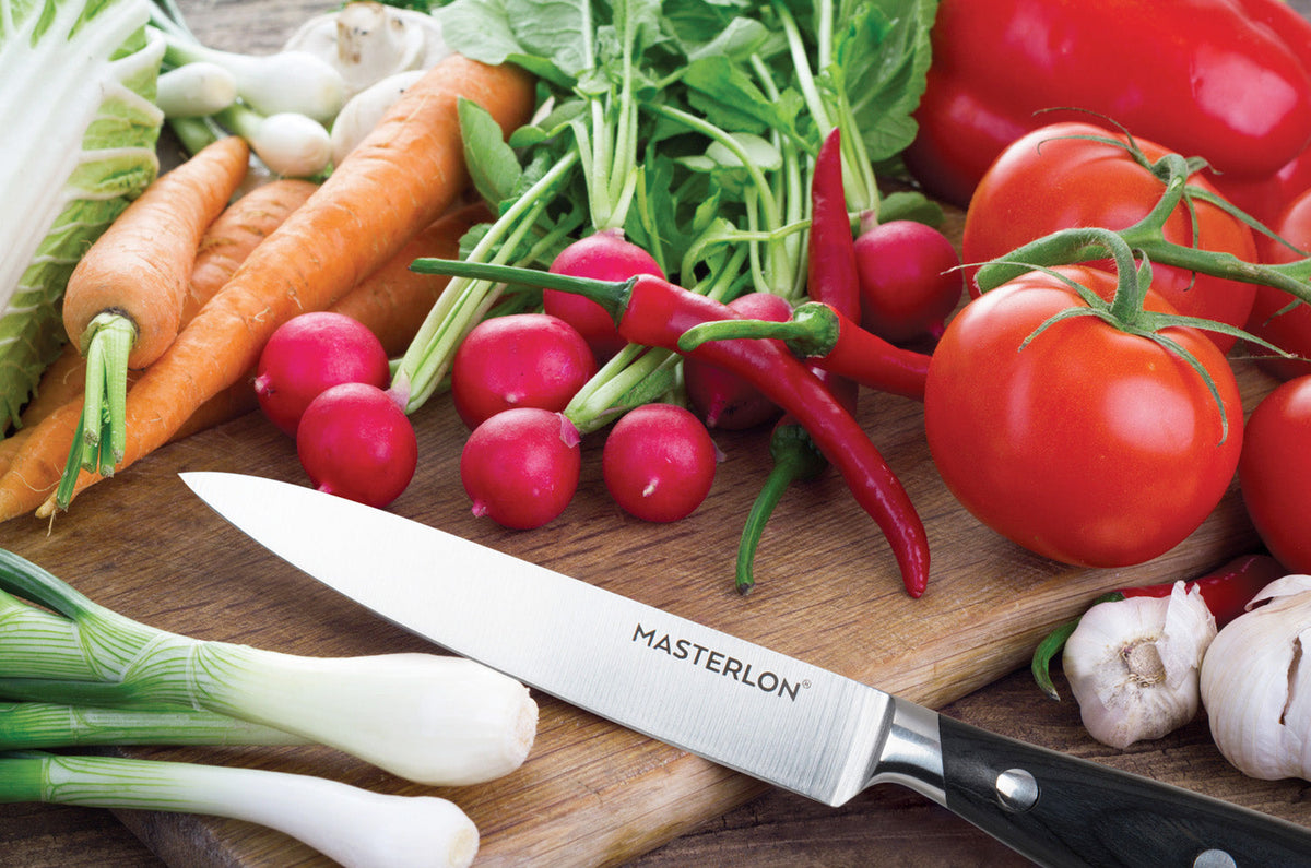 MASTERPAN Essential Chef’s Knife Bundle - 8" Chef’s Knife, 8" Slicer Knife & 7" Santoku Knife - Stainless Steel Blades with Protective Covers 11