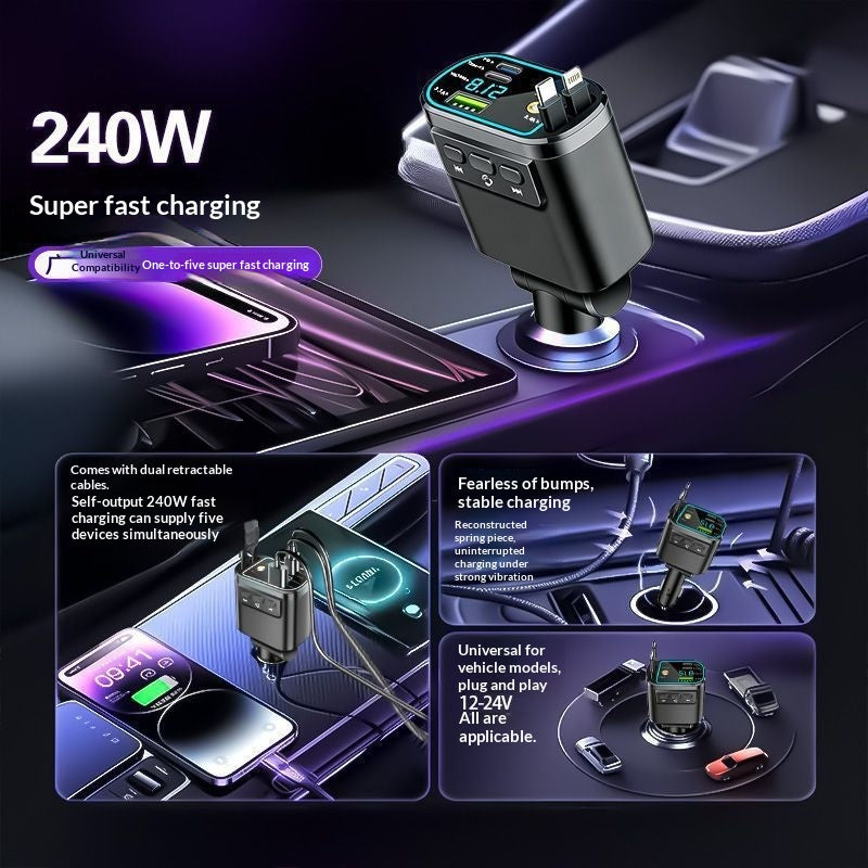 240W Car Bluetooth Fast-Charging Charger With Retractable Cable 3