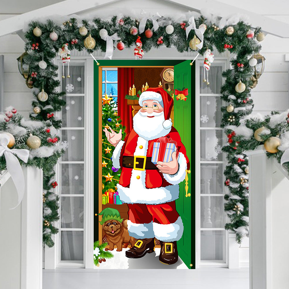 New Christmas Door Curtains, Flags, Outdoor Photography, Santa Claus and Puppies, Background Decoration, Hanging Cloth 3