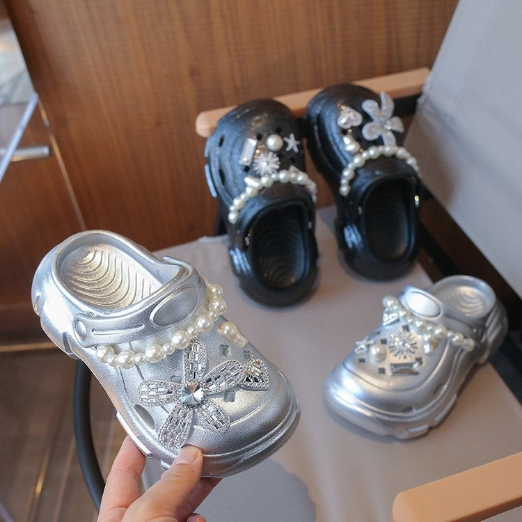 2026 Summer New Pearl Chain Clogs, Cute Versatile Unisex Kids & Parent-Child Slippers, Non-slip Soft Sole Closed-Toe Sandals 2