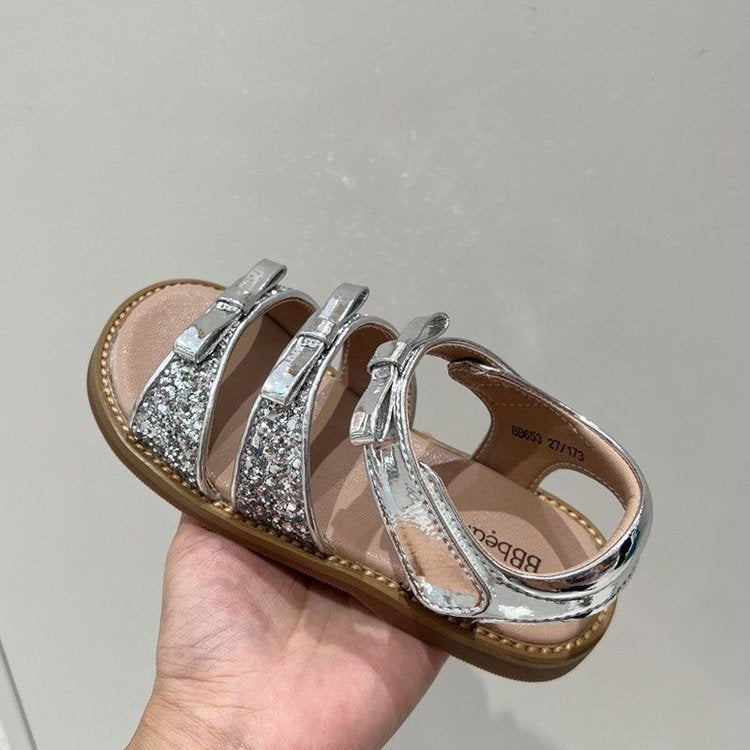 New Sequined Princess Style Children's And Girls' Versatile Sandals With Butterfly Bow Soft Sole Summer Sandals And Open Toe Sandals 3