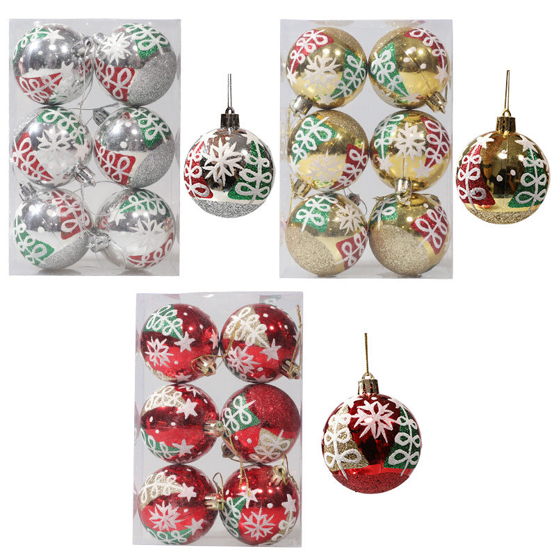 Christmas ball hand drawn pattern Christmas tree pattern decoration plastic electroplated ball decoration 2