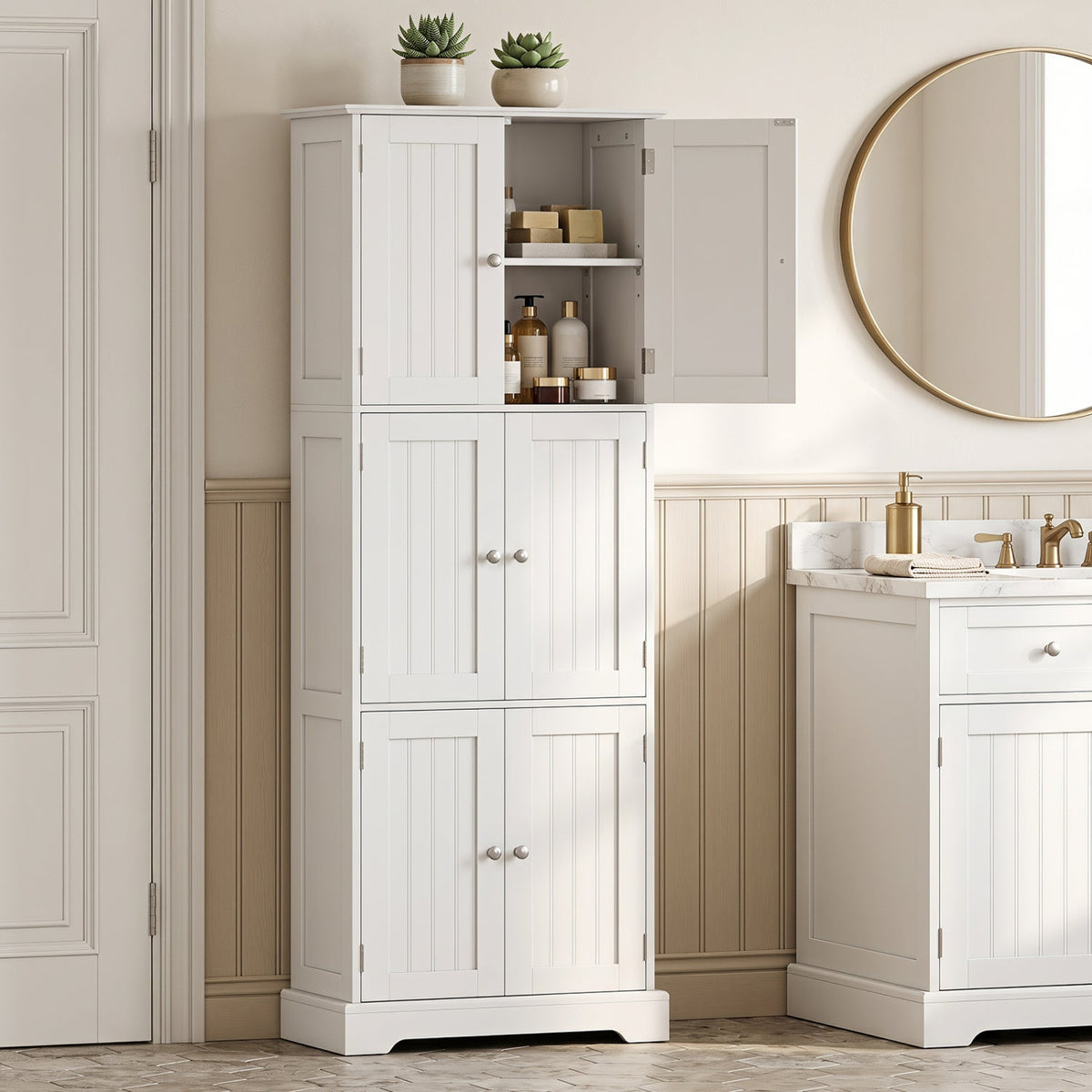 63-Inch Tall Bathroom Storage Cabinet with 6 Doors 1