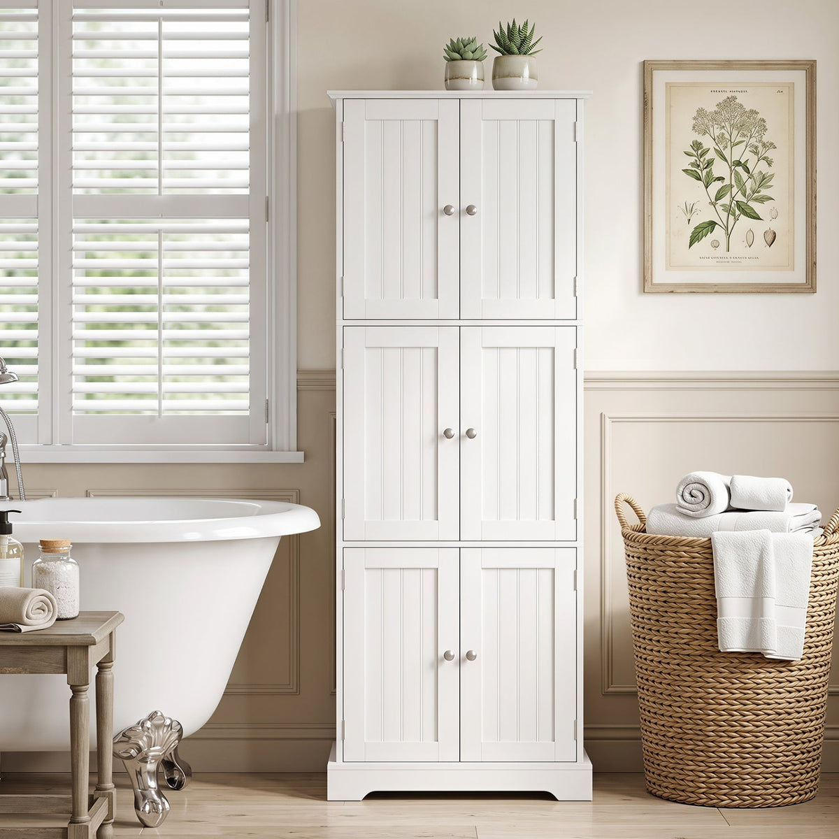 63-Inch Tall Bathroom Storage Cabinet with 6 Doors 2