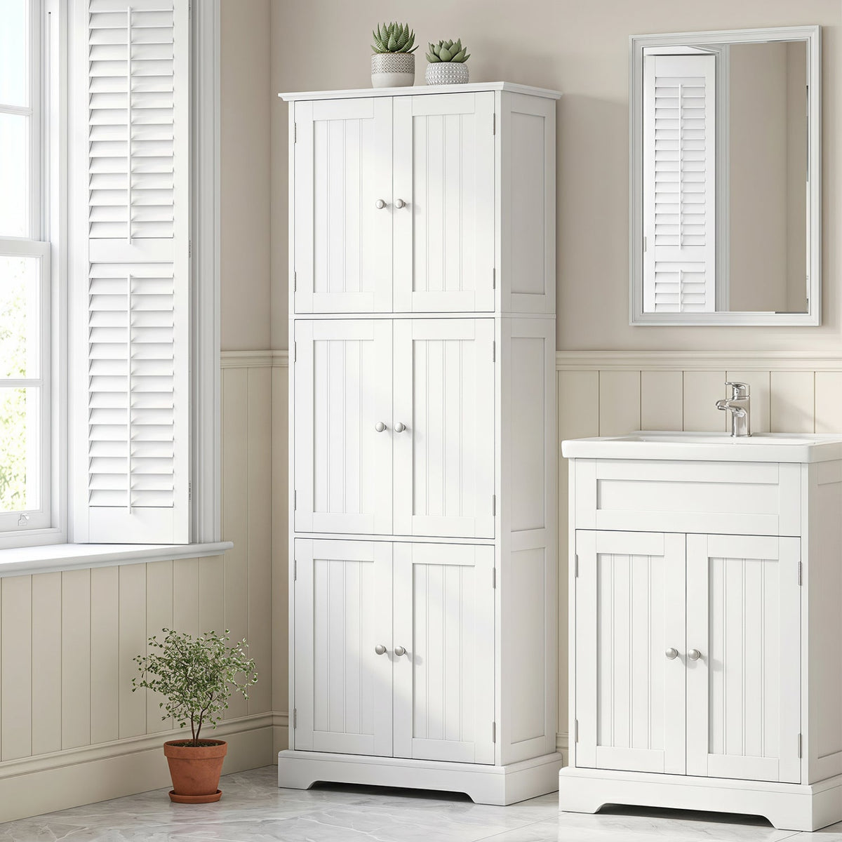 63-Inch Tall Bathroom Storage Cabinet with 6 Doors 6