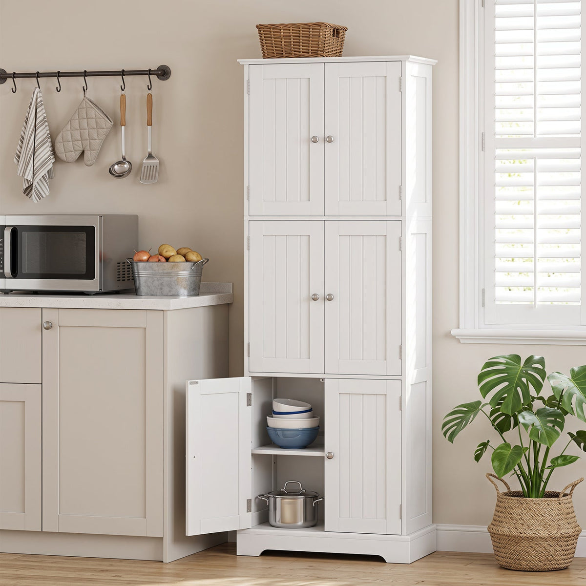 63-Inch Tall Bathroom Storage Cabinet with 6 Doors 7